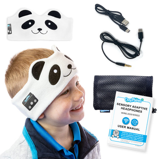 CozyPhones Sensory Adaptive Wireless / Wired Headband Headphones - Panda